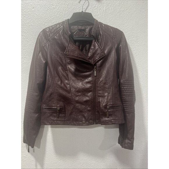 Jou Jou Women's Maroon Vegan Leather Fitted Moto‎ Style Jacket XL Biker - Picture 2 of 16